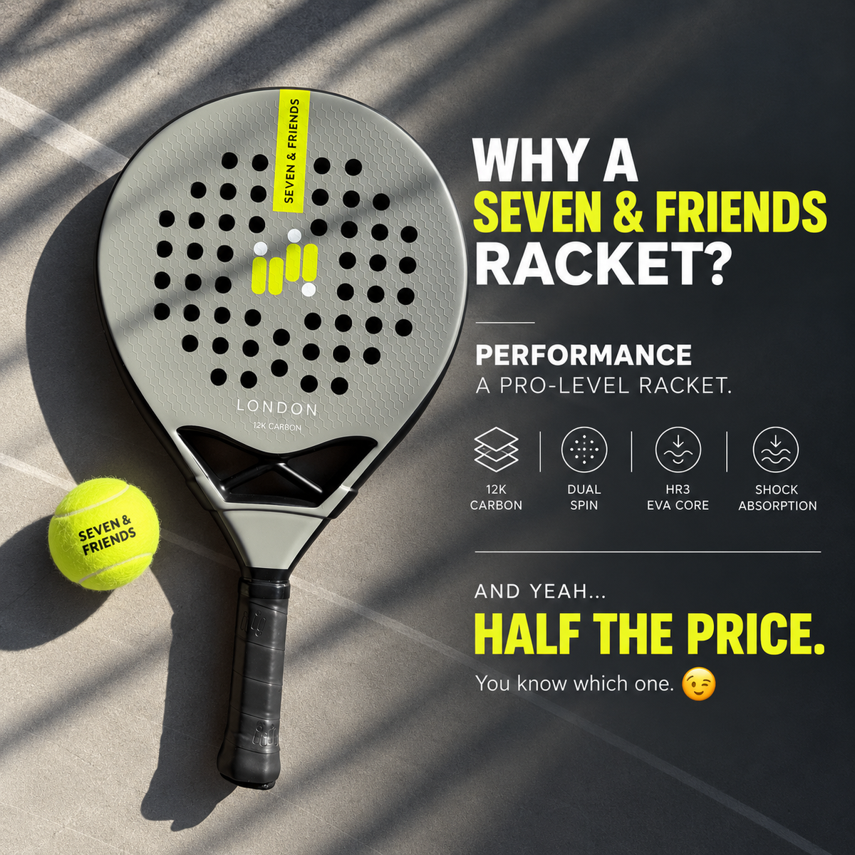 LONDON 12K Carbon Padel Racket | SEVEN & FRIENDS